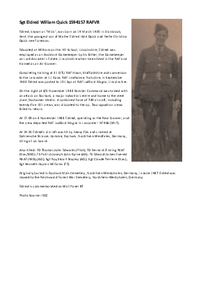 A preview of a PDF biography for Quick, Eldred William